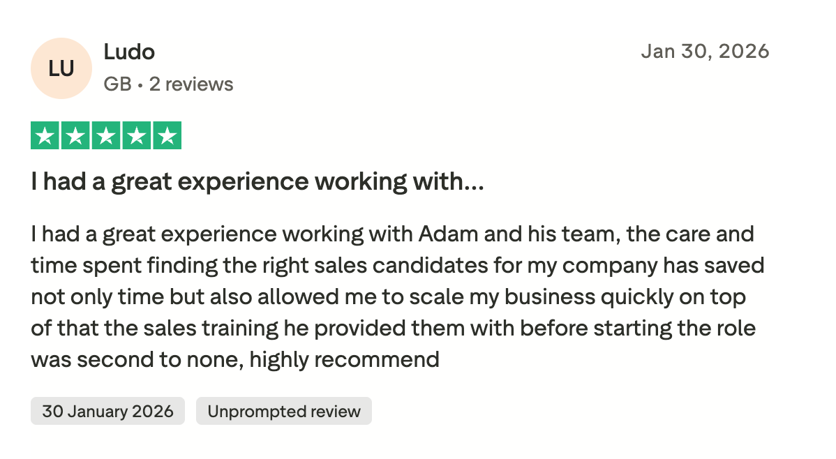 Five-star Trustpilot review for Sales Chief