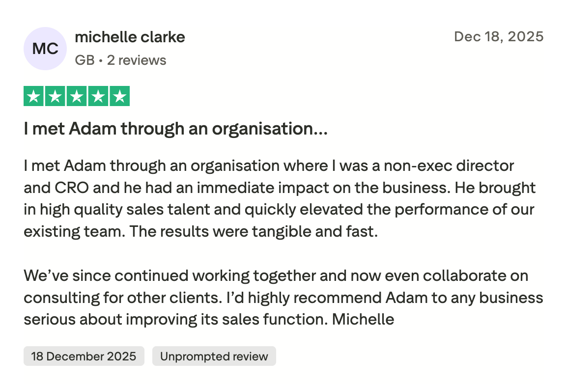 Five-star Trustpilot review for Sales Chief