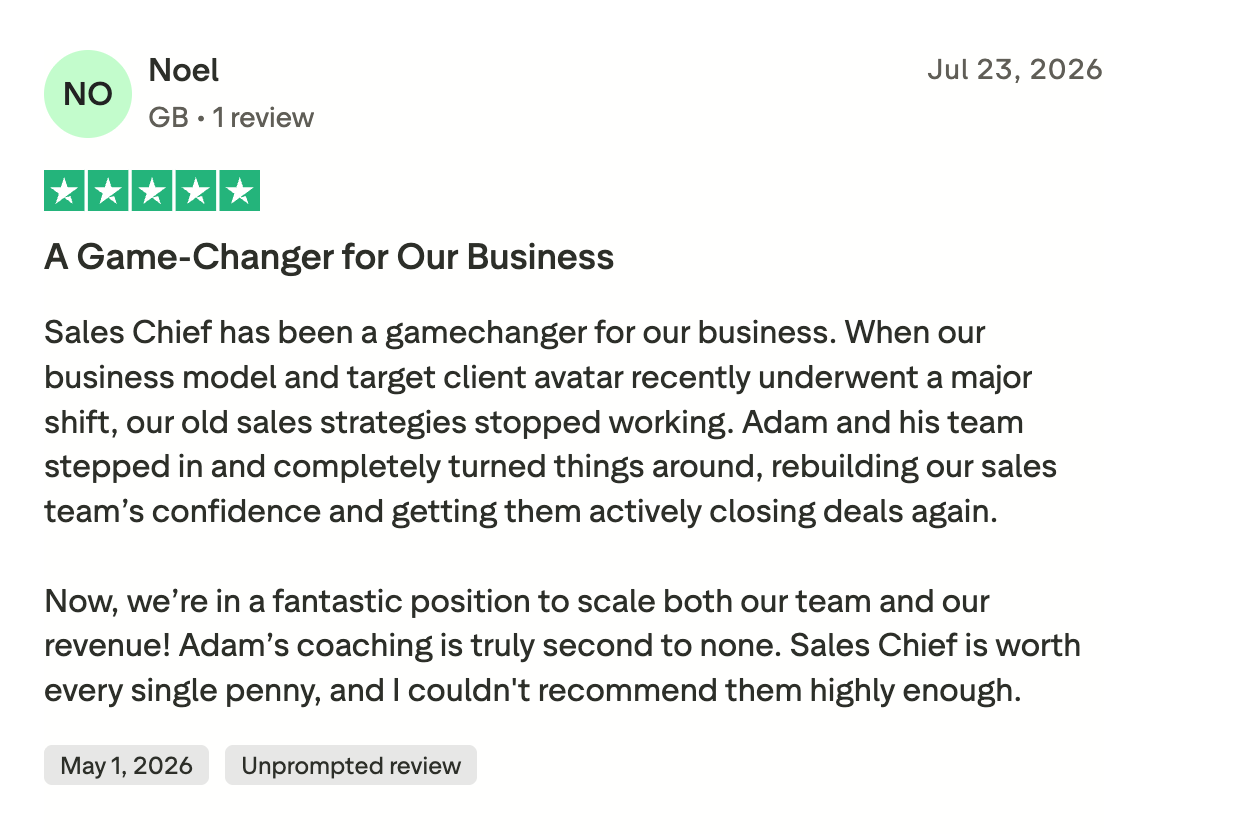 Five-star Trustpilot review for Sales Chief