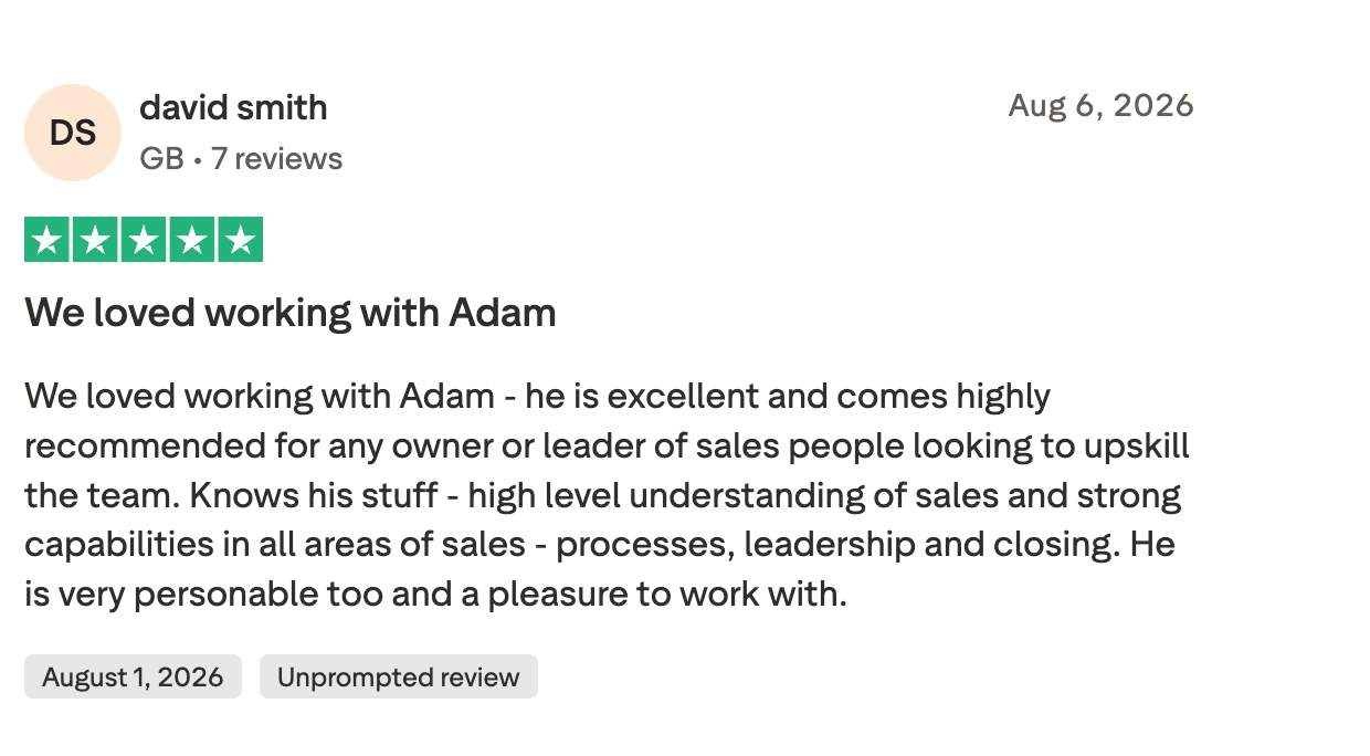 Five-star Trustpilot review for Sales Chief