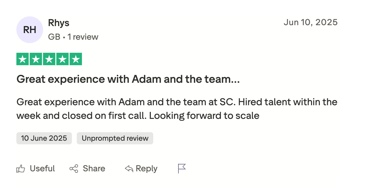 Five-star Trustpilot review for Sales Chief