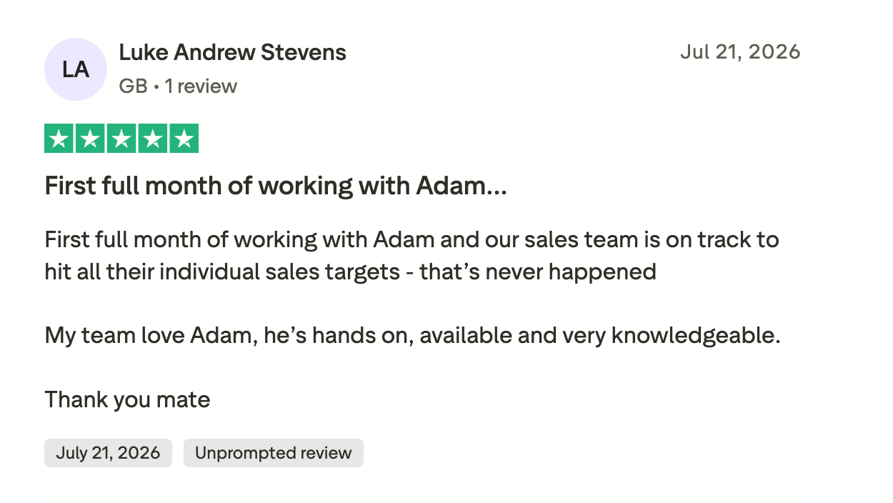 Five-star Trustpilot review for Sales Chief